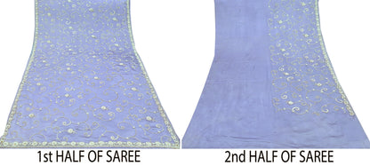 Indian Vintage Heavy Saree Purple 100% Pure Satin Silk Hand Embroidered Sari Fabric 6Yd Sewing Soft Zardozi/Dabka Dress Making Quilting