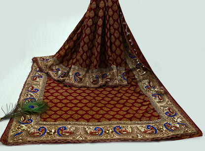Indian Pre-Owned Sari Maroon Pure Georgette Silk Hand Embroidered Designer Manish Malhotra Sarees Ethnic Zardozi/Dabka Zari Wedding Saree