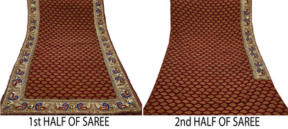 Indian Pre-Owned Sari Maroon Pure Georgette Silk Hand Embroidered Designer Manish Malhotra Sarees Ethnic Zardozi/Dabka Zari Wedding Saree