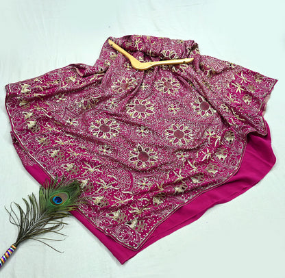 Indian Vintage Pink Saree Pure Crepe Silk Hand Embroidered Sari Fabric 5Yd Sewing Soft Zardozi/Dabka Dress making Dress Designing Crafting
