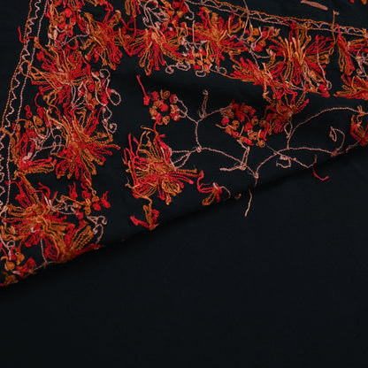 Indian Antique Vintage Heavy Sari Black Pure Crepe Silk Kashmiri Ari Hand Embroidered Sarees 5Yd Sewing Ethnic Dress making Crafting