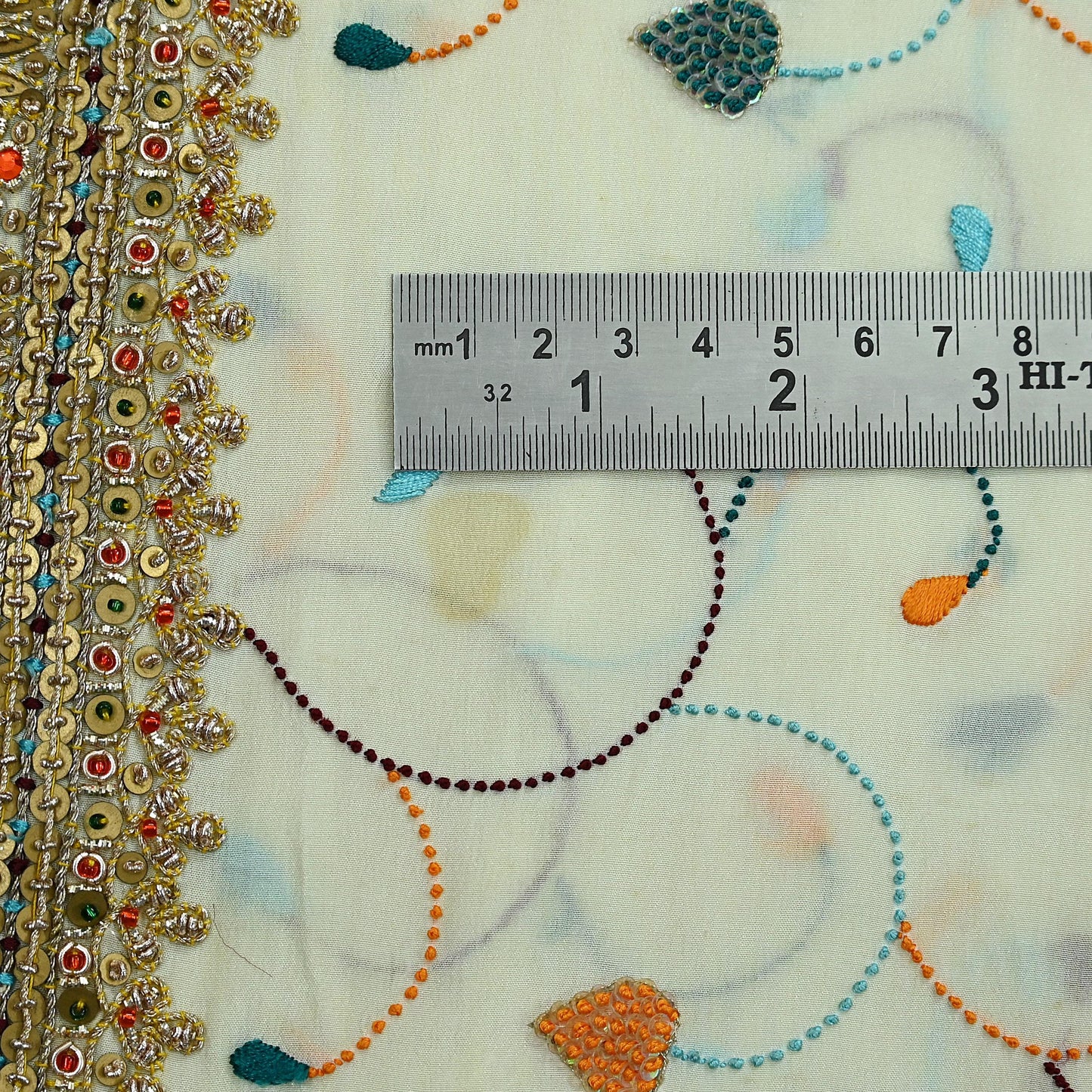 Indian Vintage Heavy Sari Off-White Pure Crepe Silk Hand Embroidered Parsi Sarees Craft Fabric 5Yd Sewing Dress making Blouse Fabric