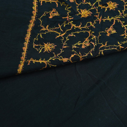 Indian Antique Vintage Heavy Sari Black Pure Crepe Silk Hand Embroidered Kashmiri Suzani Work Sarees 5Yd Sewing Ethnic Dress making Crafting