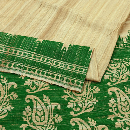 Indian Vintage Beige Saree Pure Khadi Silk Handloom Embroidered  Sari Craft Fabric 5yd Ethnic Wear Border Dress making Upcycle Fringes