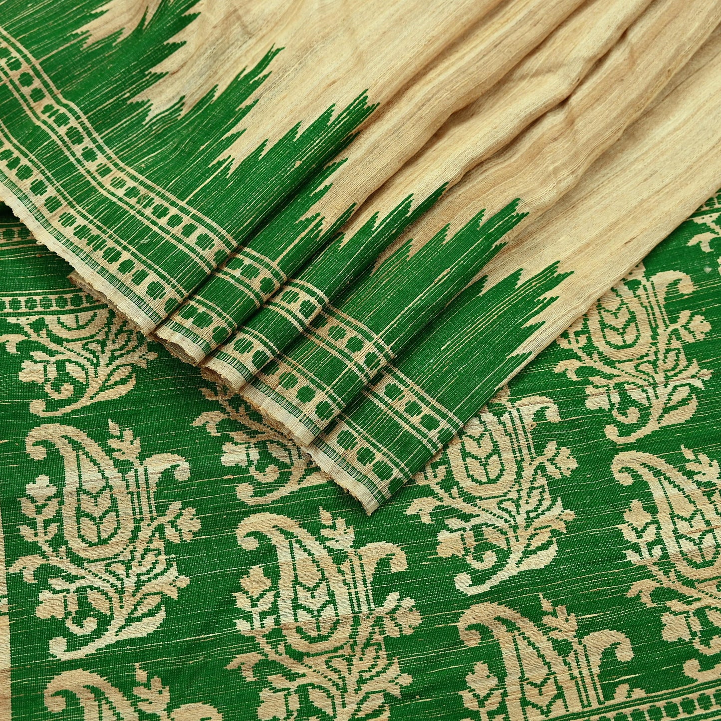 Indian Vintage Beige Saree Pure Khadi Silk Handloom Embroidered  Sari Craft Fabric 5yd Ethnic Wear Border Dress making Upcycle Fringes