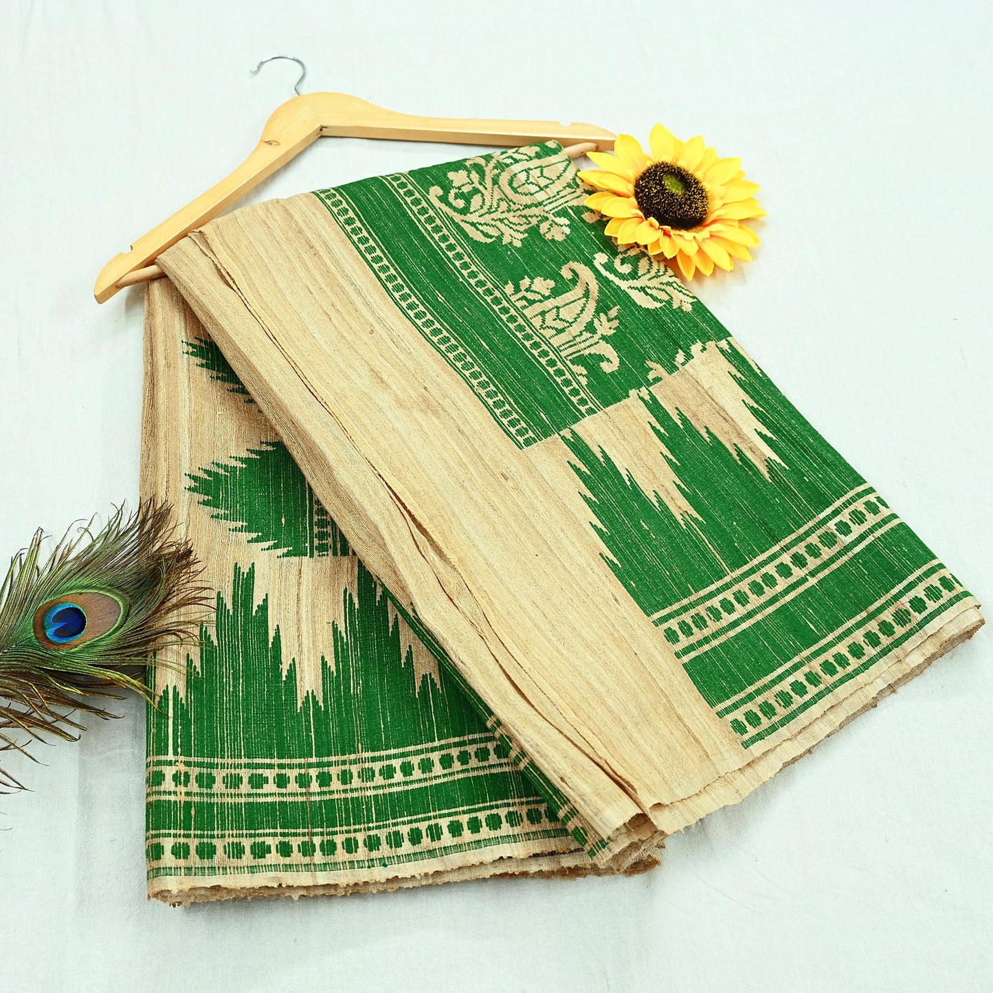 Indian Vintage Beige Saree Pure Khadi Silk Handloom Embroidered  Sari Craft Fabric 5yd Ethnic Wear Border Dress making Upcycle Fringes