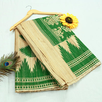 Indian Vintage Beige Saree Pure Khadi Silk Handloom Embroidered  Sari Craft Fabric 5yd Ethnic Wear Border Dress making Upcycle Fringes