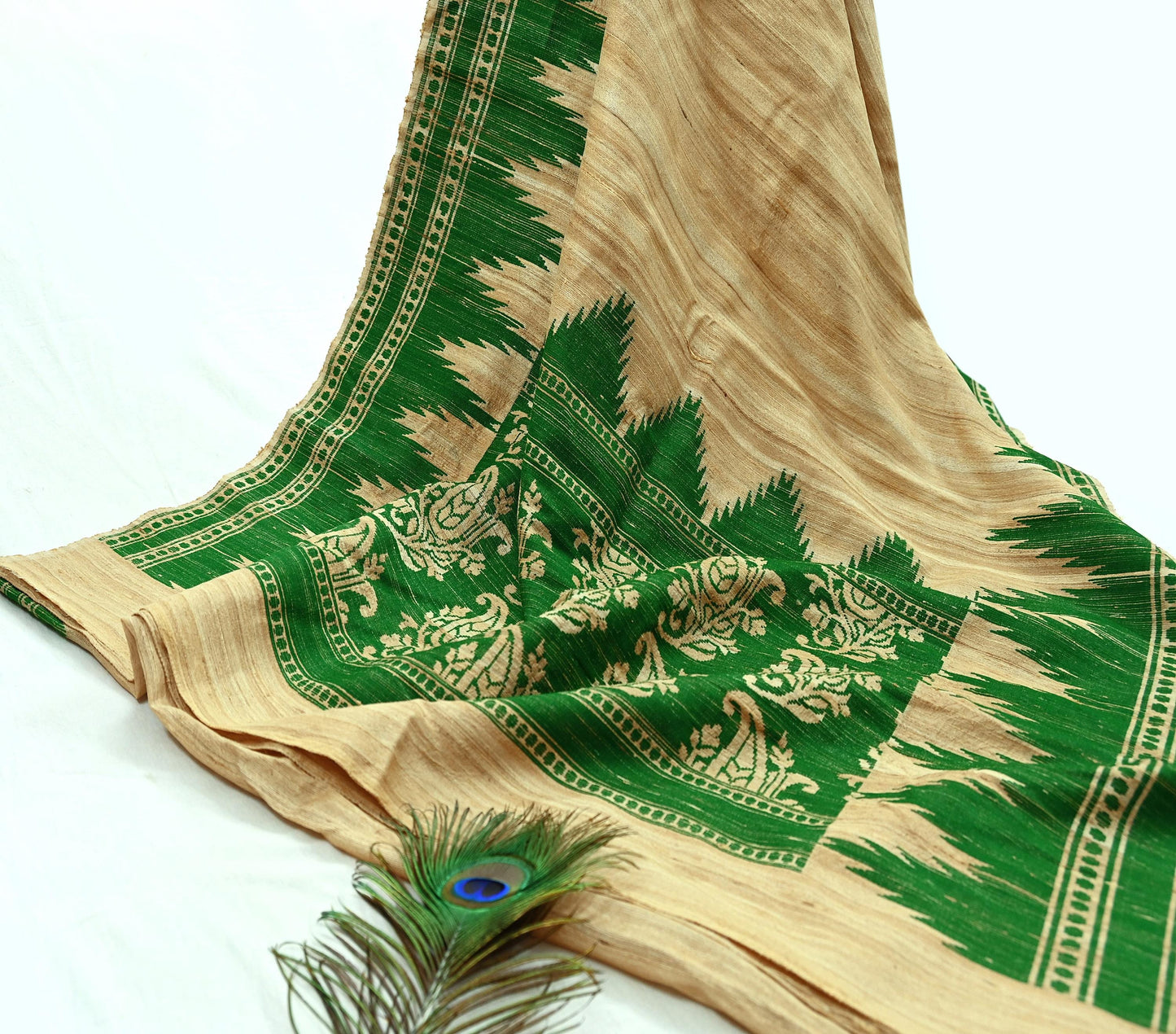 Indian Vintage Beige Saree Pure Khadi Silk Handloom Embroidered  Sari Craft Fabric 5yd Ethnic Wear Border Dress making Upcycle Fringes