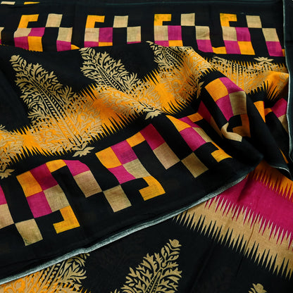 Indian Vintage Sari Pink & Black Printed 100% Pure Cotton Saree Soft Craft Fabric 5Yd Sewing Sarong Wrap Boho Dress Making Crafting Quilting