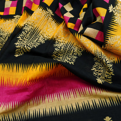 Indian Vintage Sari Pink & Black Printed 100% Pure Cotton Saree Soft Craft Fabric 5Yd Sewing Sarong Wrap Boho Dress Making Crafting Quilting