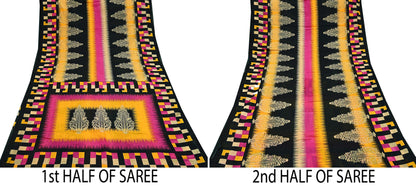 Indian Vintage Sari Pink & Black Printed 100% Pure Cotton Saree Soft Craft Fabric 5Yd Sewing Sarong Wrap Boho Dress Making Crafting Quilting