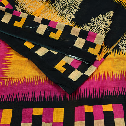 Indian Vintage Sari Pink & Black Printed 100% Pure Cotton Saree Soft Craft Fabric 5Yd Sewing Sarong Wrap Boho Dress Making Crafting Quilting