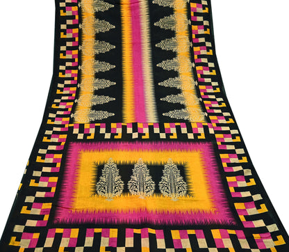 Indian Vintage Sari Pink & Black Printed 100% Pure Cotton Saree Soft Craft Fabric 5Yd Sewing Sarong Wrap Boho Dress Making Crafting Quilting