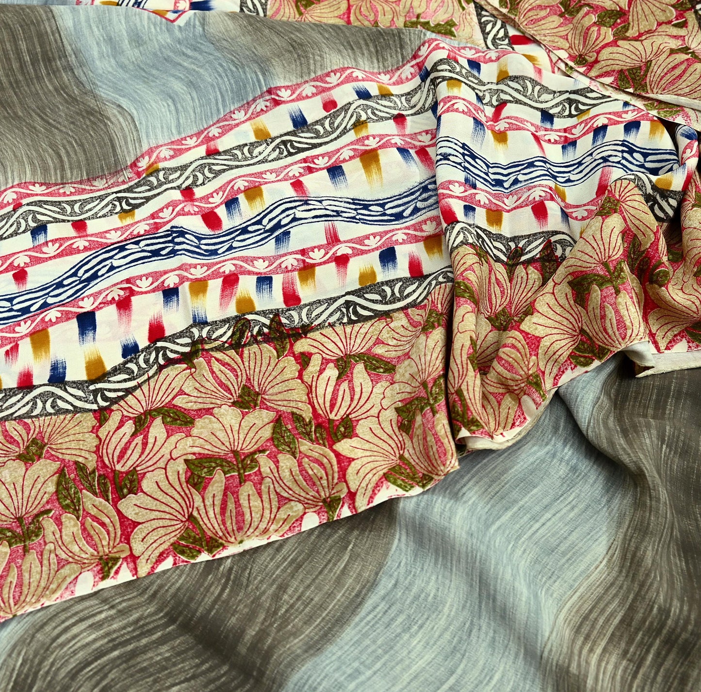 Indian Vintage Sari Multi Pure Crepe Silk Printed Saree 5yd Sewing Floral Soft Craft Fabric Wrap Dress making Crafting Quilting