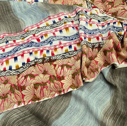 Indian Vintage Sari Multi Pure Crepe Silk Printed Saree 5yd Sewing Floral Soft Craft Fabric Wrap Dress making Crafting Quilting