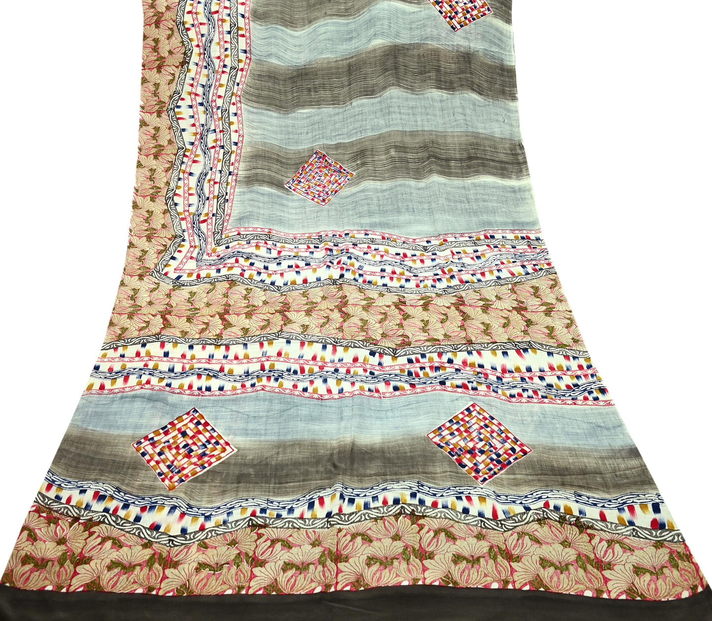 Indian Vintage Sari Multi Pure Crepe Silk Printed Saree 5yd Sewing Floral Soft Craft Fabric Wrap Dress making Crafting Quilting