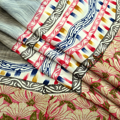 Indian Vintage Sari Multi Pure Crepe Silk Printed Saree 5yd Sewing Floral Soft Craft Fabric Wrap Dress making Crafting Quilting
