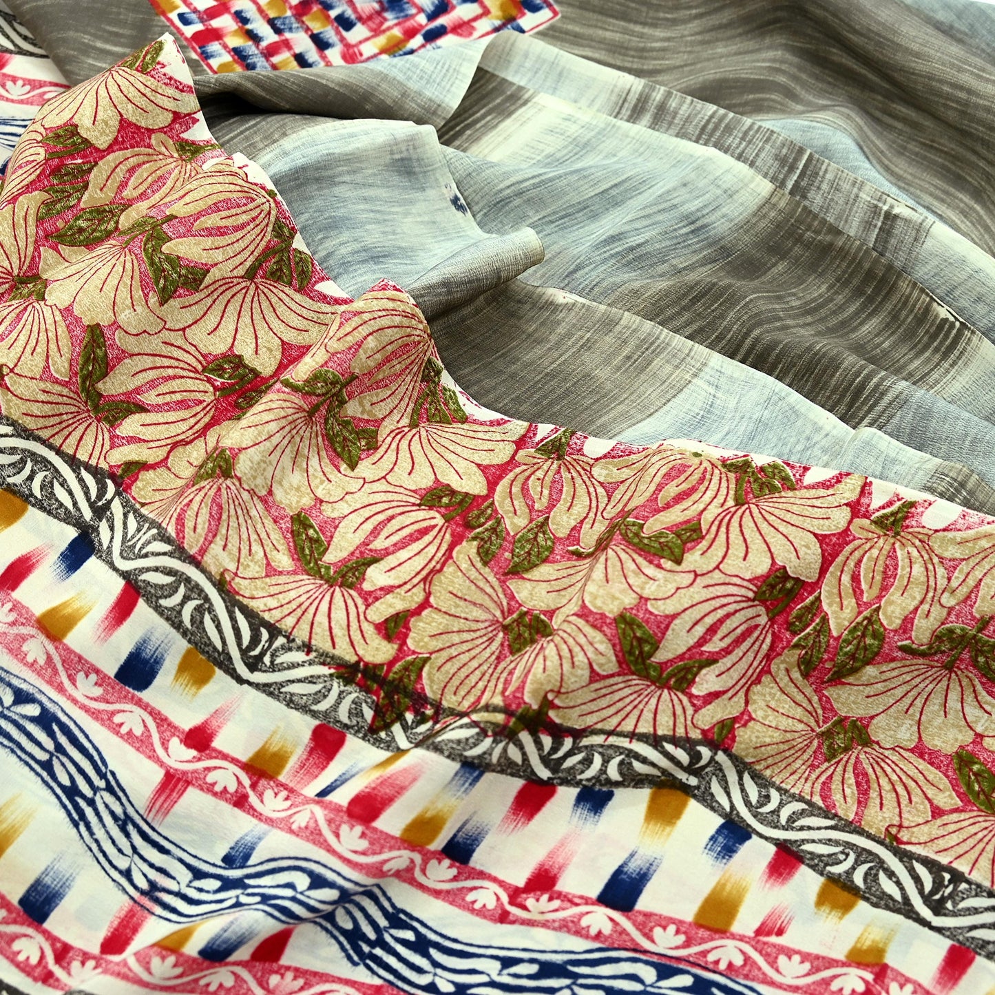 Indian Vintage Sari Multi Pure Crepe Silk Printed Saree 5yd Sewing Floral Soft Craft Fabric Wrap Dress making Crafting Quilting