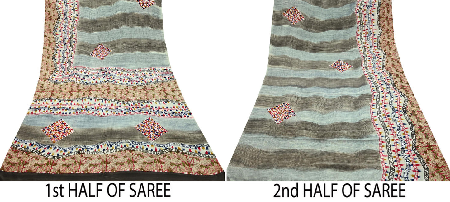 Indian Vintage Sari Multi Pure Crepe Silk Printed Saree 5yd Sewing Floral Soft Craft Fabric Wrap Dress making Crafting Quilting