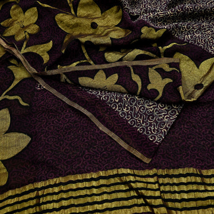 Indian Vintage Sari Beige & Maroon Pure Georgette Silk Printed Sarees Craft Fabric Sewing 5Yd Dress Making Crafting Quilting Upcycle Zari