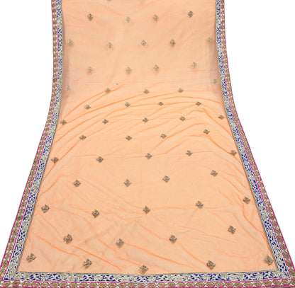 Indian Pre-owned Heavy Wedding Dupatta Orange Net Long Stole Hand Embroidered By Designer Sabyasachi Scarves Zardozi Bridal Veil
