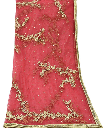 Indian Pre-owned Heavy Dupatta Red Net Long Stole Hand Embroidered By Designer Abu Jani Scarves Bridal Veil