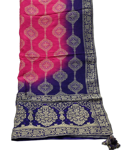 Indian Vintage Purple & Pink Dupatta Long Stole Artificial Silk Woven Brocade Scarves Veil Scarf Wrap Hippie Boho Soft Floral