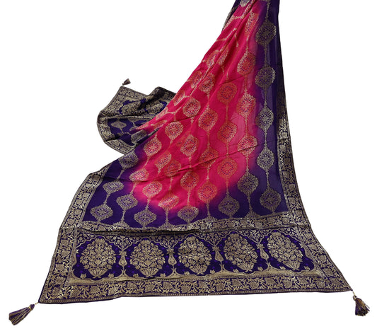 Indian Vintage Purple & Pink Dupatta Long Stole Artificial Silk Woven Brocade Scarves Veil Scarf Wrap Hippie Boho Soft Floral