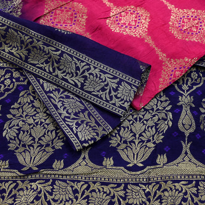 Indian Vintage Purple & Pink Dupatta Long Stole Artificial Silk Woven Brocade Scarves Veil Scarf Wrap Hippie Boho Soft Floral