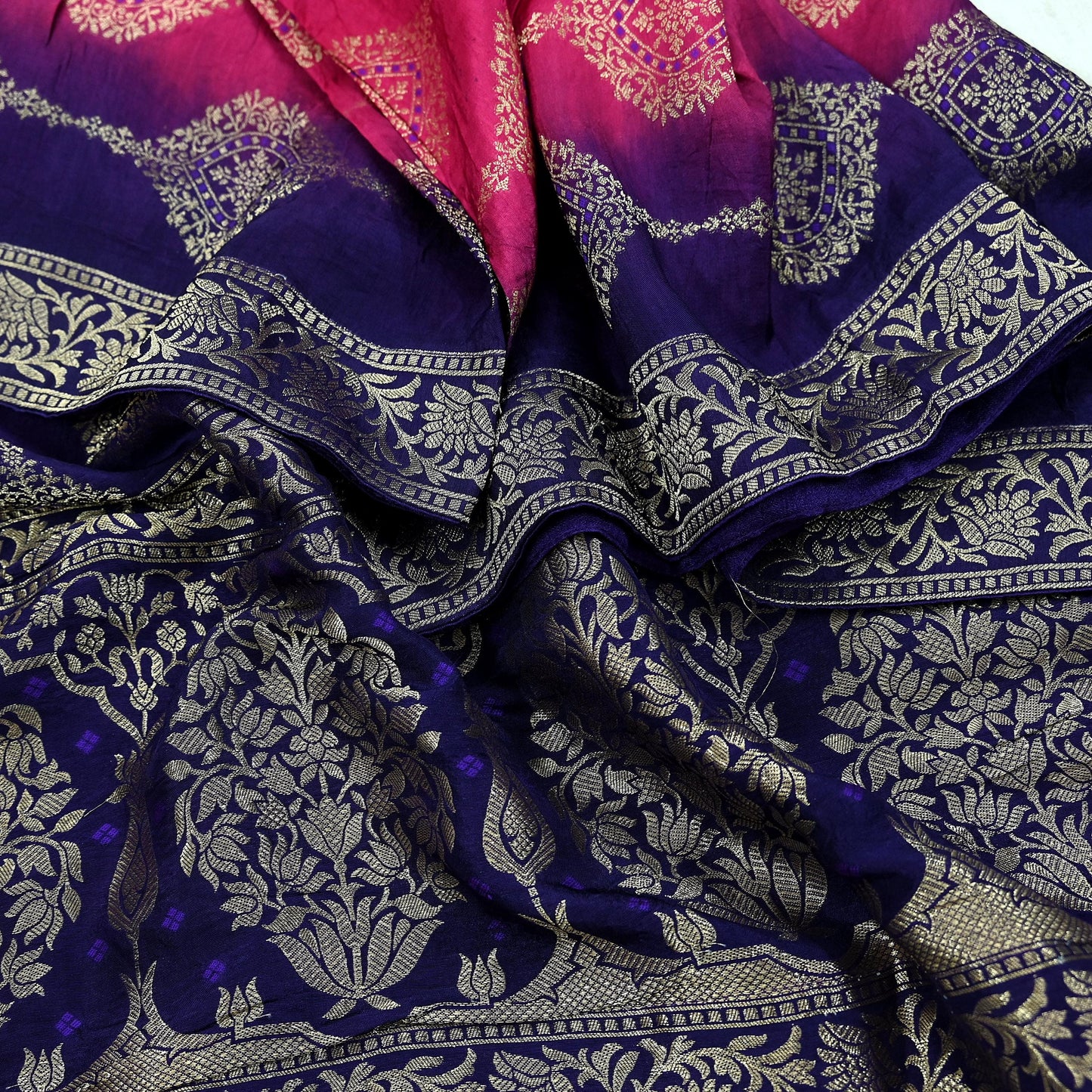 Indian Vintage Purple & Pink Dupatta Long Stole Artificial Silk Woven Brocade Scarves Veil Scarf Wrap Hippie Boho Soft Floral