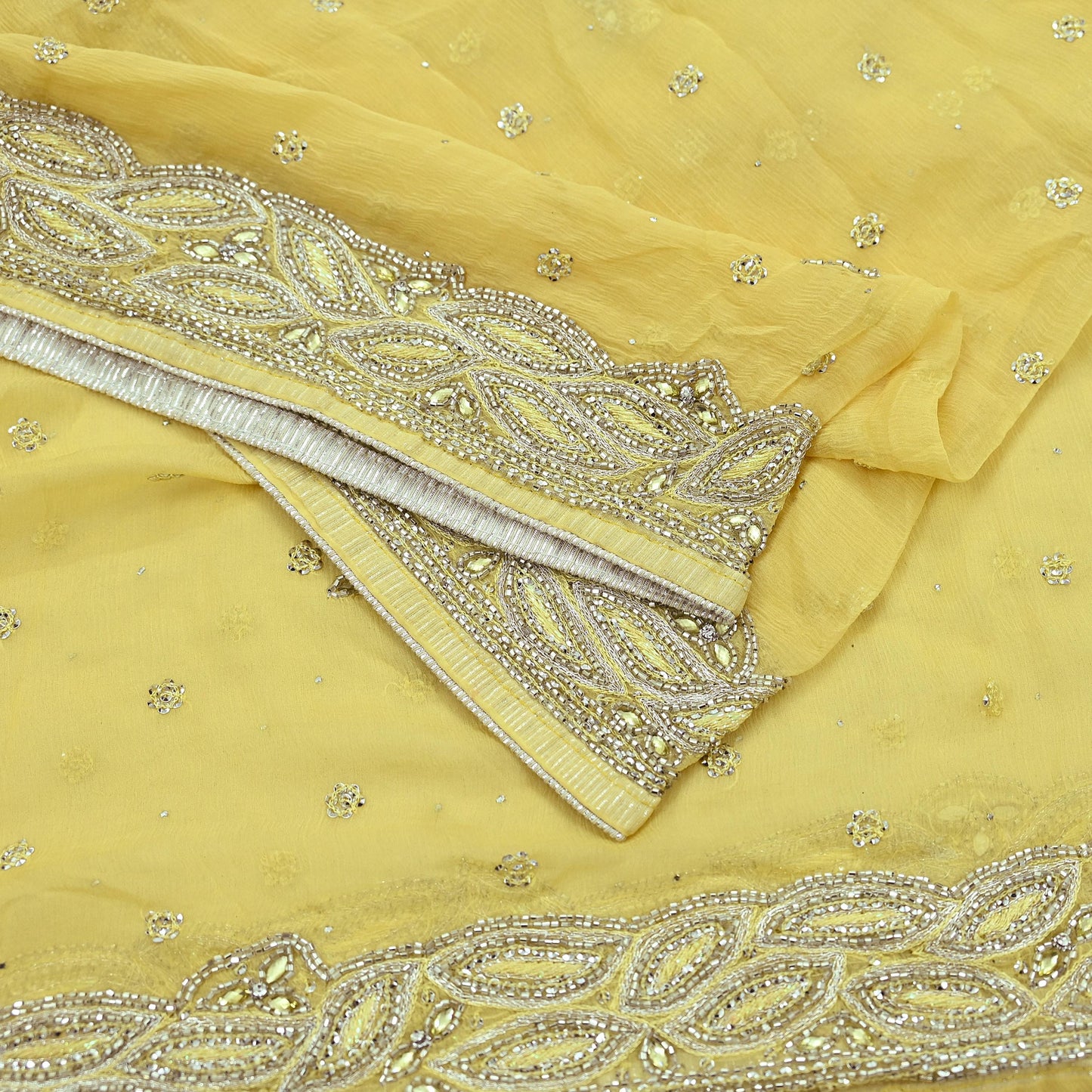 Indian Women Vintage Yellow Dupatta Pure Chiffon silk Long Stole Hand Embroidered Hijab Scarves Veil Wrap soft Zari