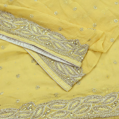 Indian Women Vintage Yellow Dupatta Pure Chiffon silk Long Stole Hand Embroidered Hijab Scarves Veil Wrap soft Zari