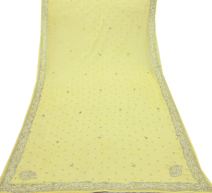 Indian Women Vintage Yellow Dupatta Pure Chiffon silk Long Stole Hand Embroidered Hijab Scarves Veil Wrap soft Zari