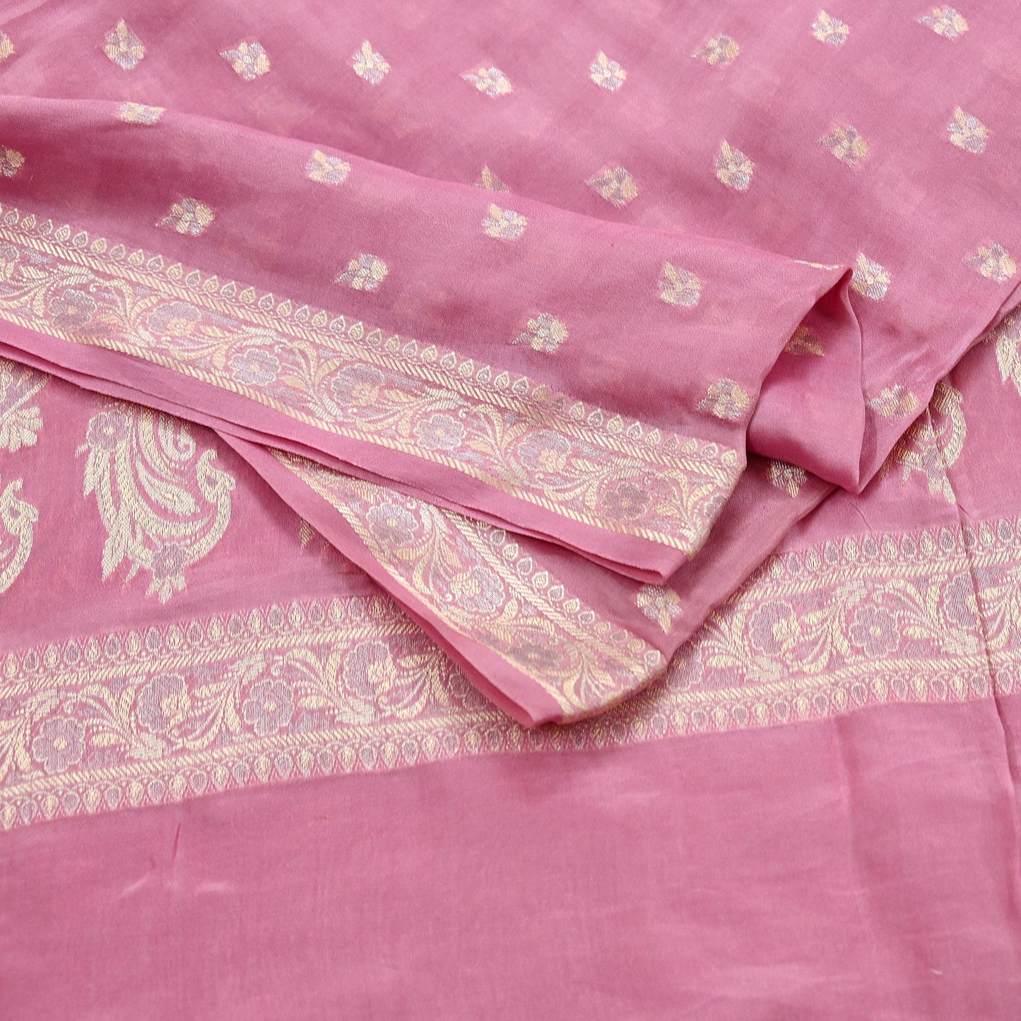 Indian Vintage Pink Dupatta Long Stole Pure Silk Hand Woven Scarves Veil Scarf Wrap Floral Zari Border