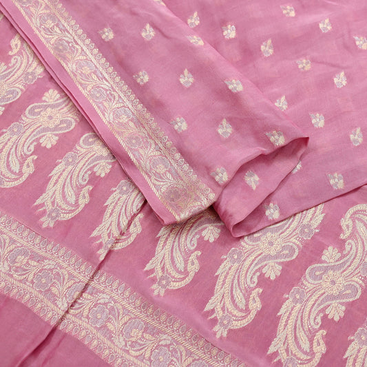 Indian Vintage Pink Dupatta Long Stole Pure Silk Hand Woven Scarves Veil Scarf Wrap Floral Zari Border