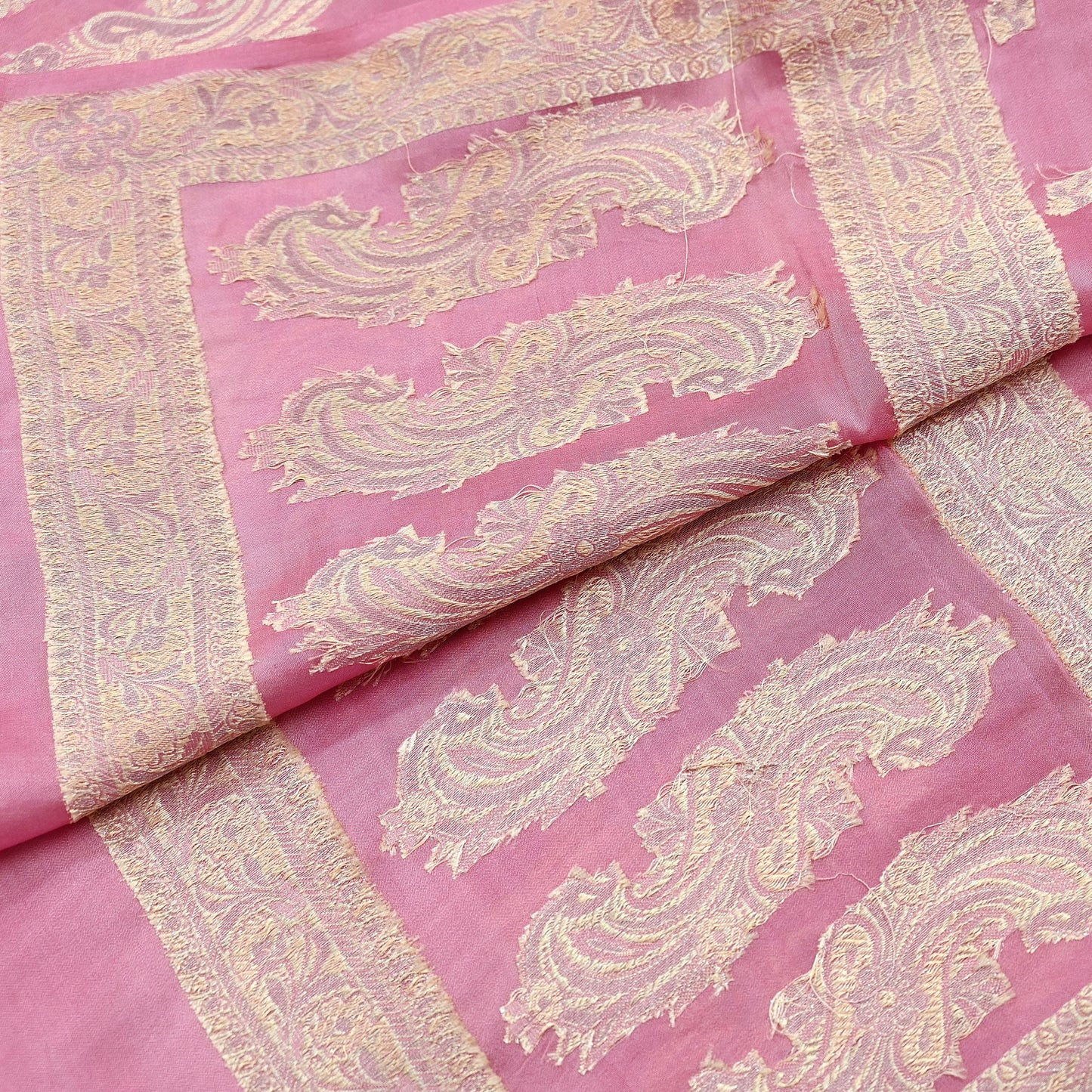 Indian Vintage Pink Dupatta Long Stole Pure Silk Hand Woven Scarves Veil Scarf Wrap Floral Zari Border