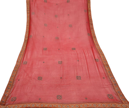Indian Vintage Dupatta Red Pure Georgette silk Long Stole Hand Woven Scarves Stole Veil Wrap Brocade Border