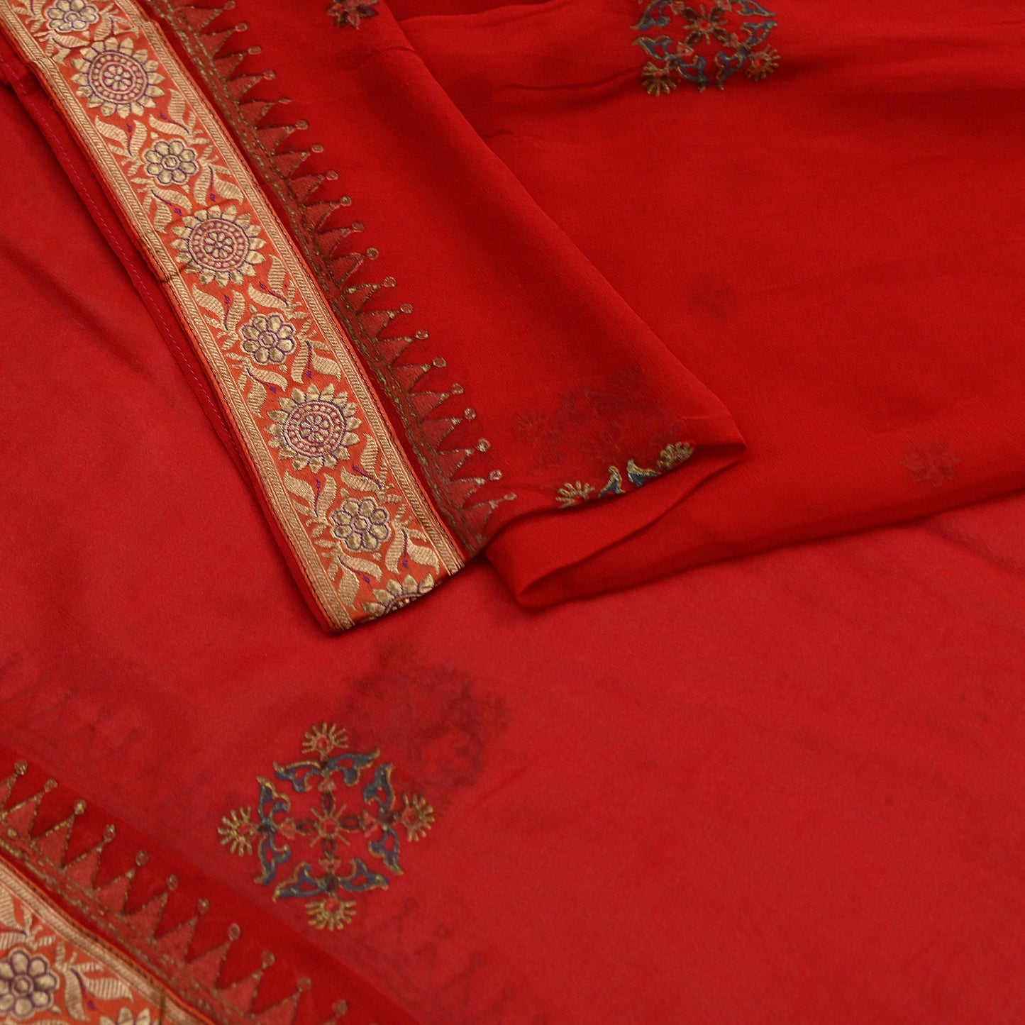 Indian Vintage Dupatta Red Pure Georgette silk Long Stole Hand Woven Scarves Stole Veil Wrap Brocade Border