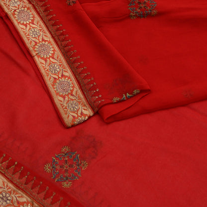 Indian Vintage Dupatta Red Pure Georgette silk Long Stole Hand Woven Scarves Stole Veil Wrap Brocade Border