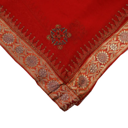 Indian Vintage Dupatta Red Pure Georgette silk Long Stole Hand Woven Scarves Stole Veil Wrap Brocade Border