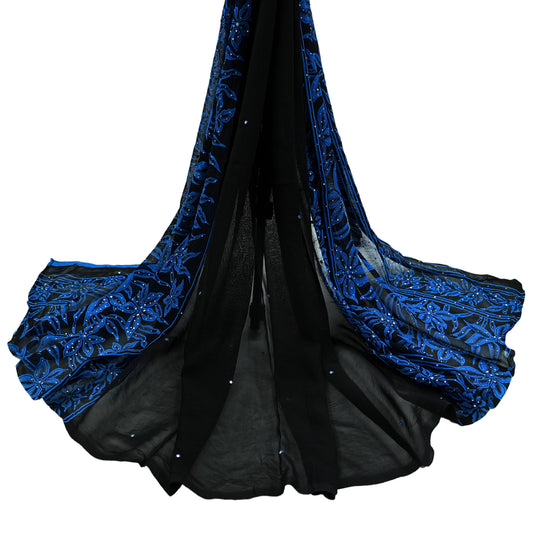 Indian Vintage Black Dupatta Long Stole Blend Georgette Hand Embroidered Printed Scarves Veil Scarf Wrap Hippie Boho