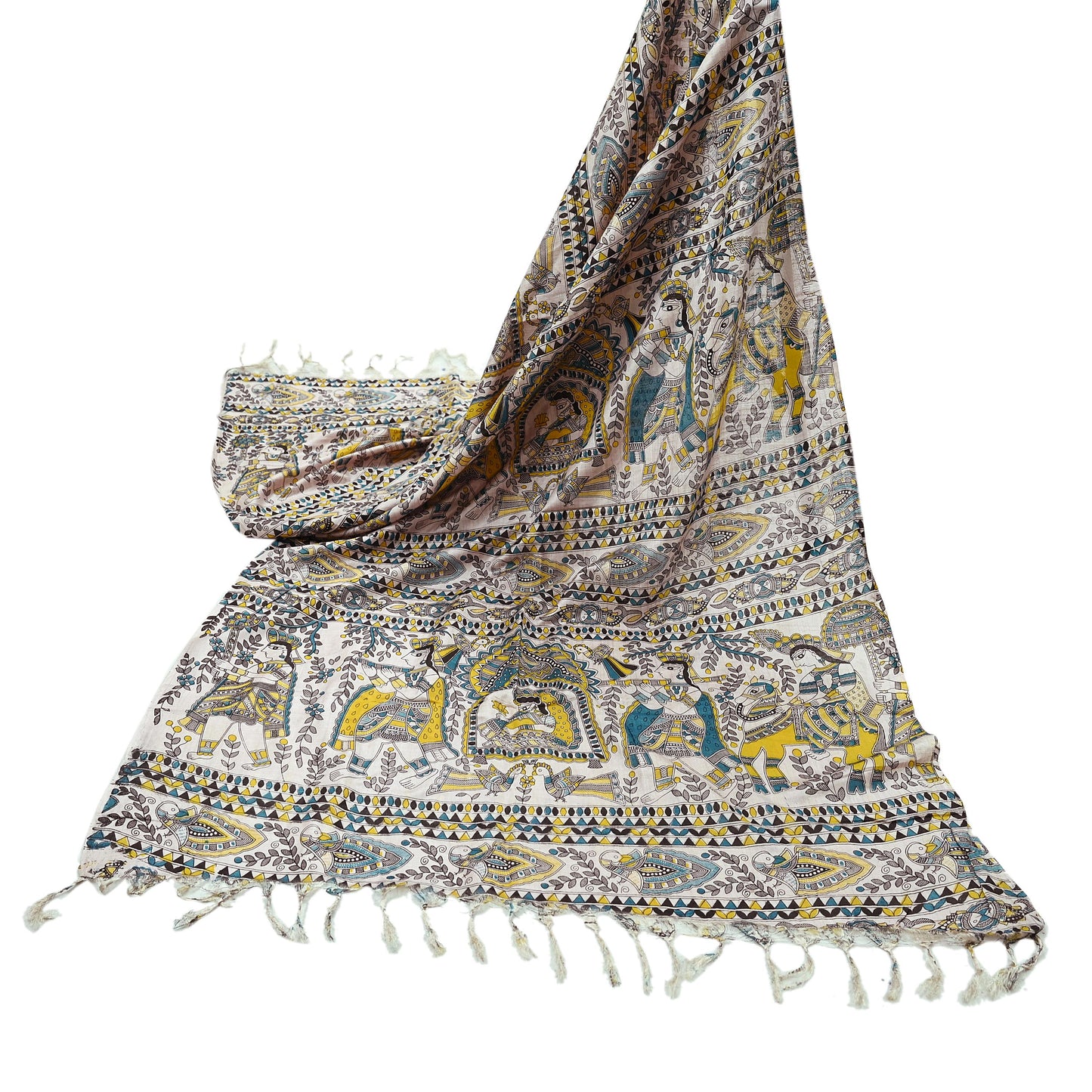 Indian Vintage Cream Dupatta Long Stole Digital Printed Hijab Scarves Veil Soft Wrap Boho