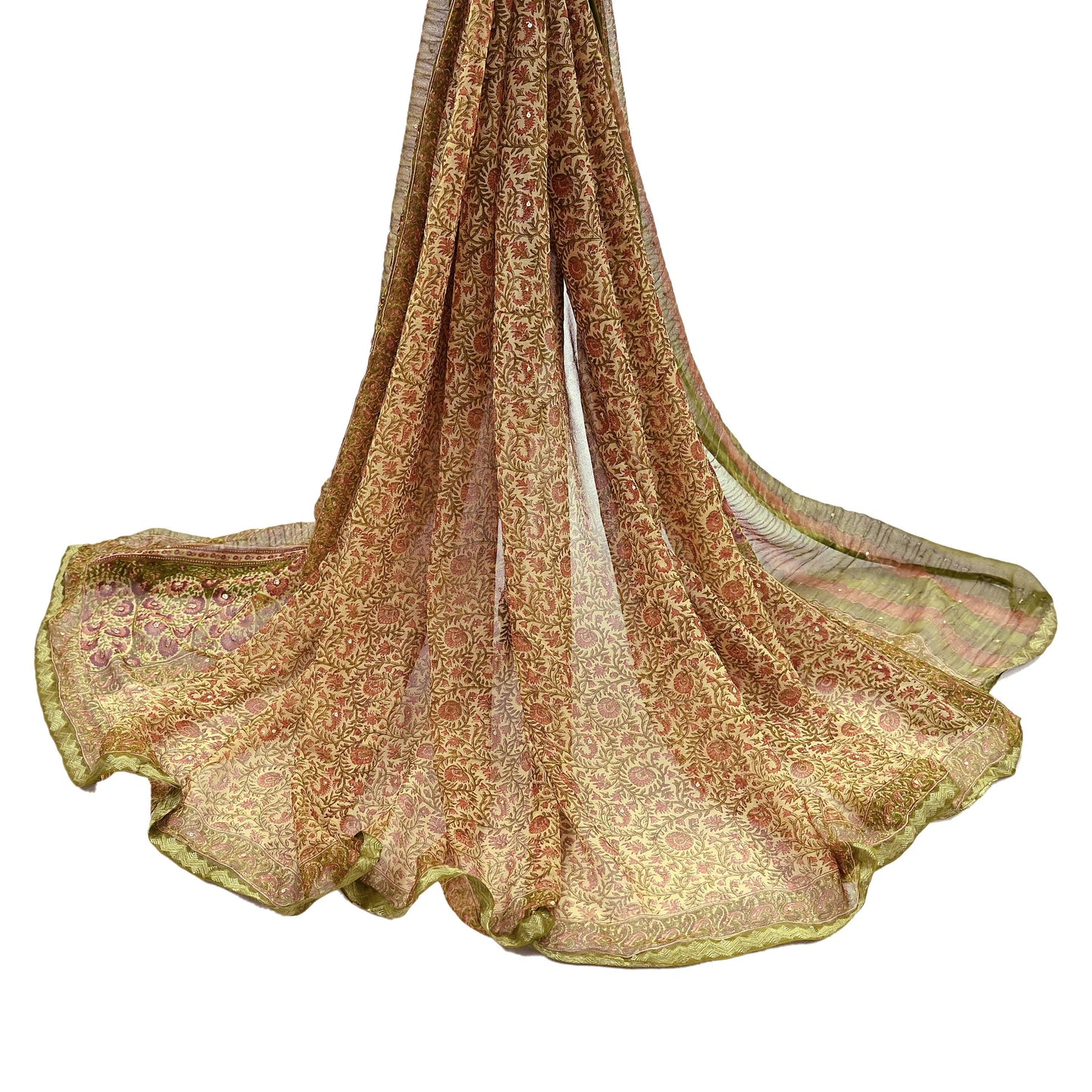Indian Vintage Dupatta Beige Long Stole printed stole Pure Georgette Silk Scarves Veil Wrap Soft