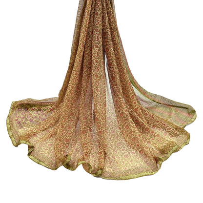 Indian Vintage Dupatta Beige Long Stole printed stole Pure Georgette Silk Scarves Veil Wrap Soft