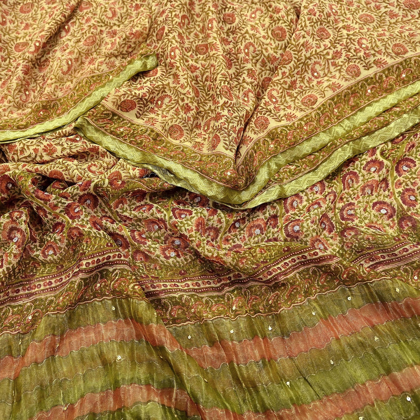 Indian Vintage Dupatta Beige Long Stole printed stole Pure Georgette Silk Scarves Veil Wrap Soft