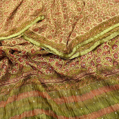 Indian Vintage Dupatta Beige Long Stole printed stole Pure Georgette Silk Scarves Veil Wrap Soft
