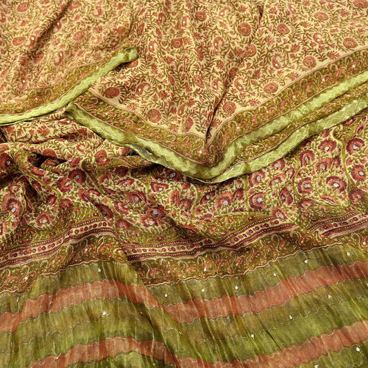 Indian Vintage Dupatta Beige Long Stole printed stole Pure Georgette Silk Scarves Veil Wrap Soft