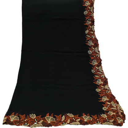 Indian Vintage Dupatta Black Pure Georgette silk Long Stole Embroidered Scarves Stole Veil Wrap Boho