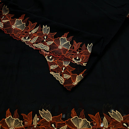 Indian Vintage Dupatta Black Pure Georgette silk Long Stole Embroidered Scarves Stole Veil Wrap Boho