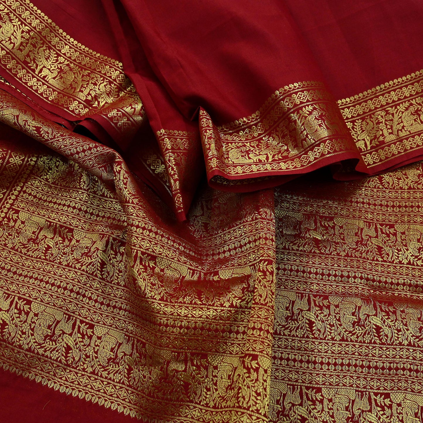 Indian Vintage Dupatta Maroon Long Stole Cotton Brocade Golden Woven Work Scarves Veil Fringes Hijab